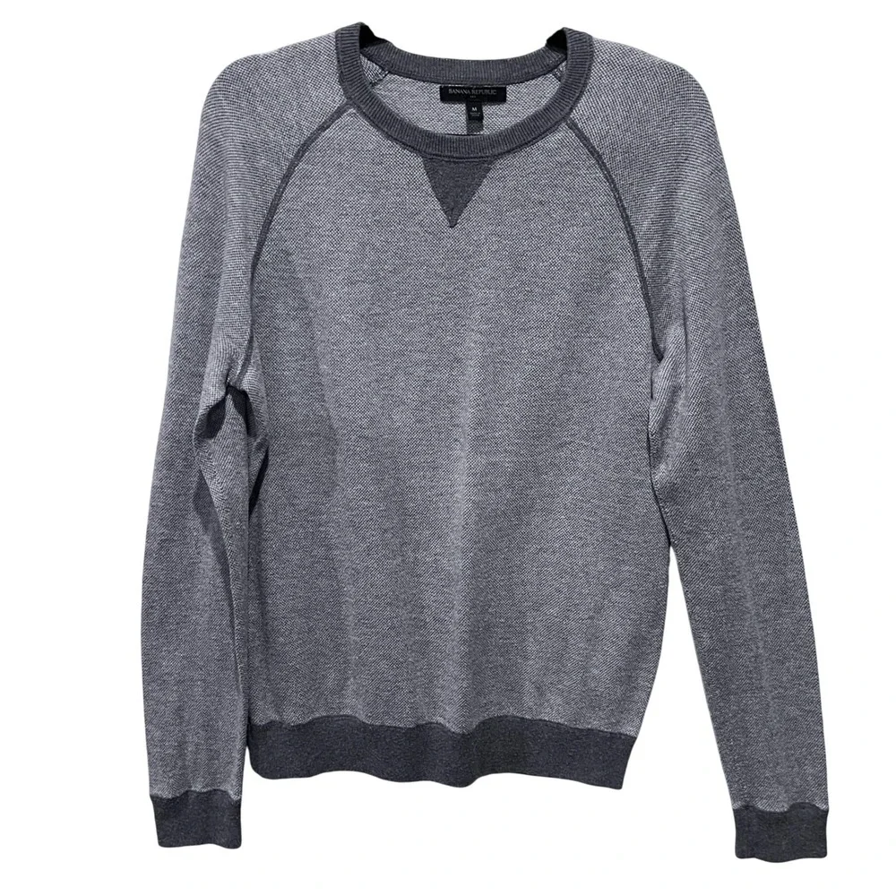 Banana Republic Mens Gray Textured‎ Crewneck Raglan Sleeve Sweater Size M